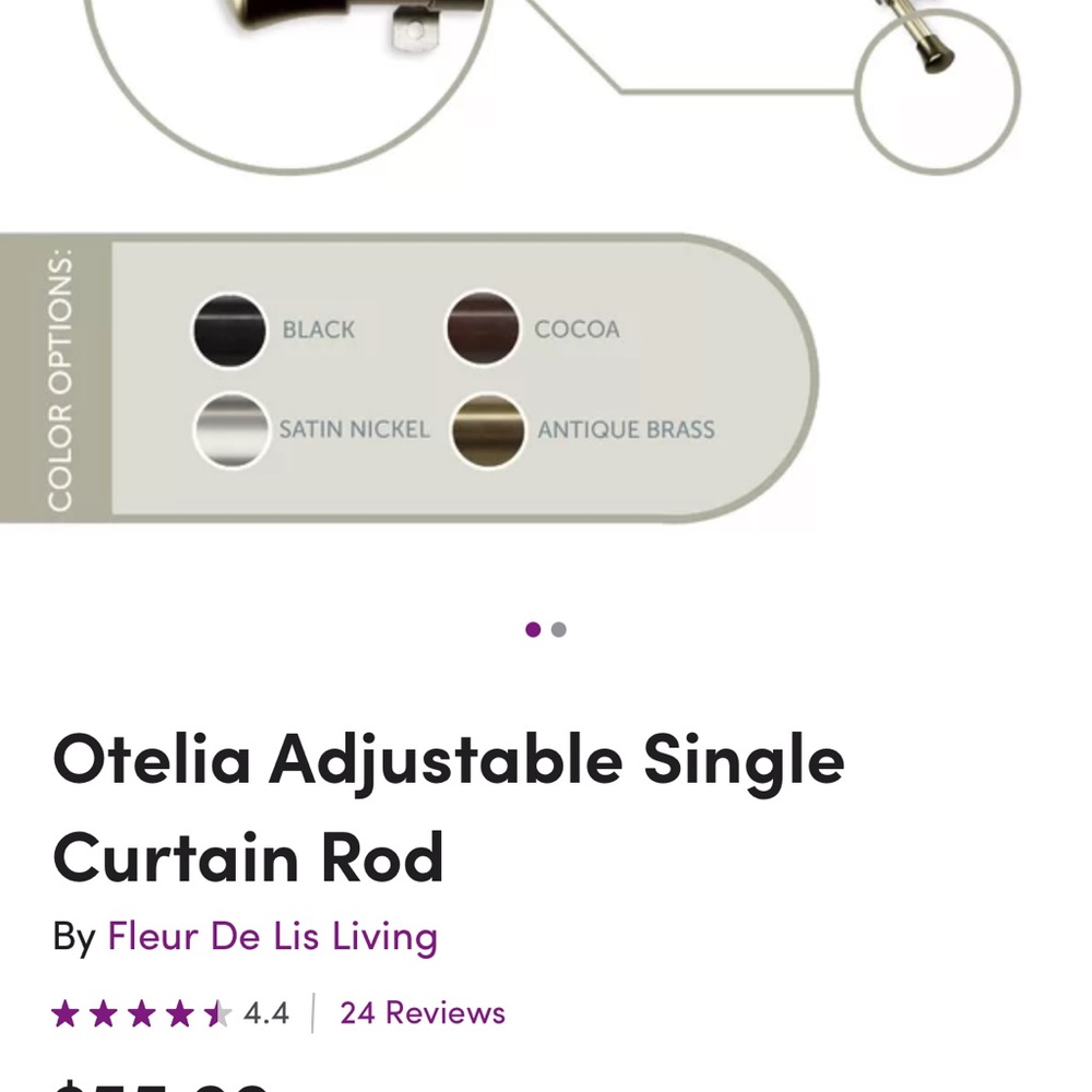 NIB Antique Brass Fleur De Lis living otelia single corner curtain rod